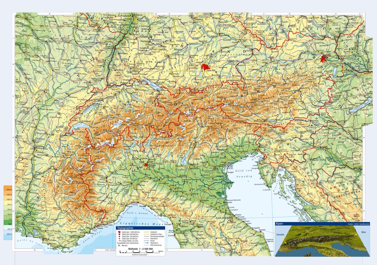 ਨਕਸ਼ਾ ਆਸਟਰੀਆ ਦੇ topographic