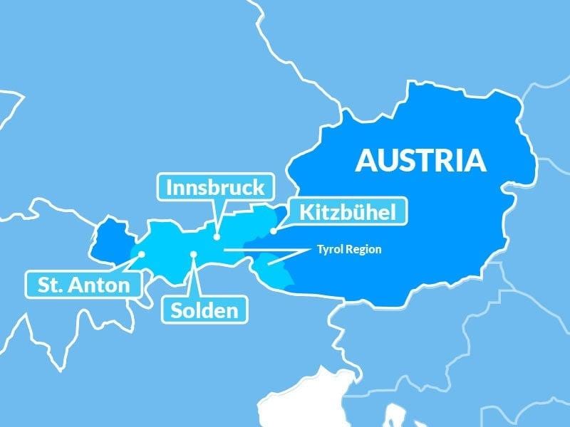 ਨਕਸ਼ਾ ਨਕਸ਼ਾ ਦੇ tyrol ਖੇਤਰ ਆਸਟਰੀਆ