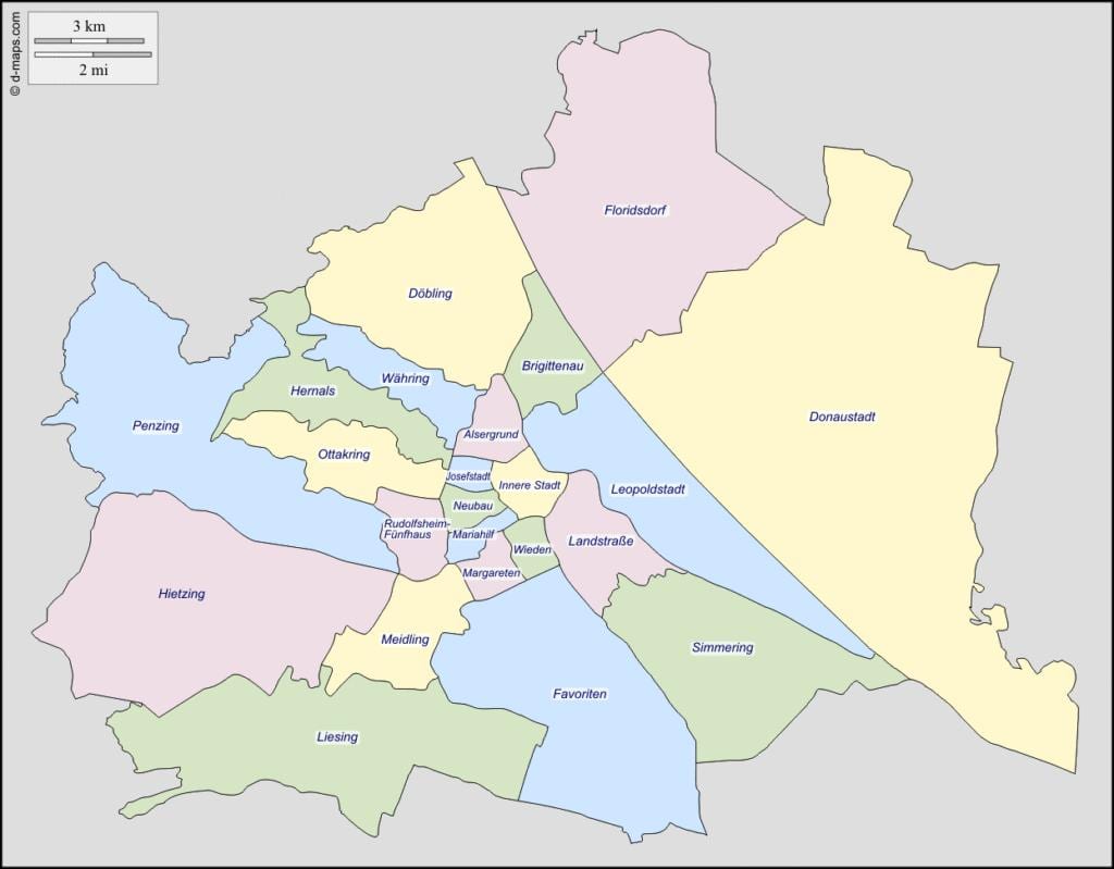 ਨਕਸ਼ਾ ਦੇ ਵਿਯੇਨ੍ਨਾ, ਆਸਟਰੀਆ ਜ਼ਿਲ੍ਹਾ 